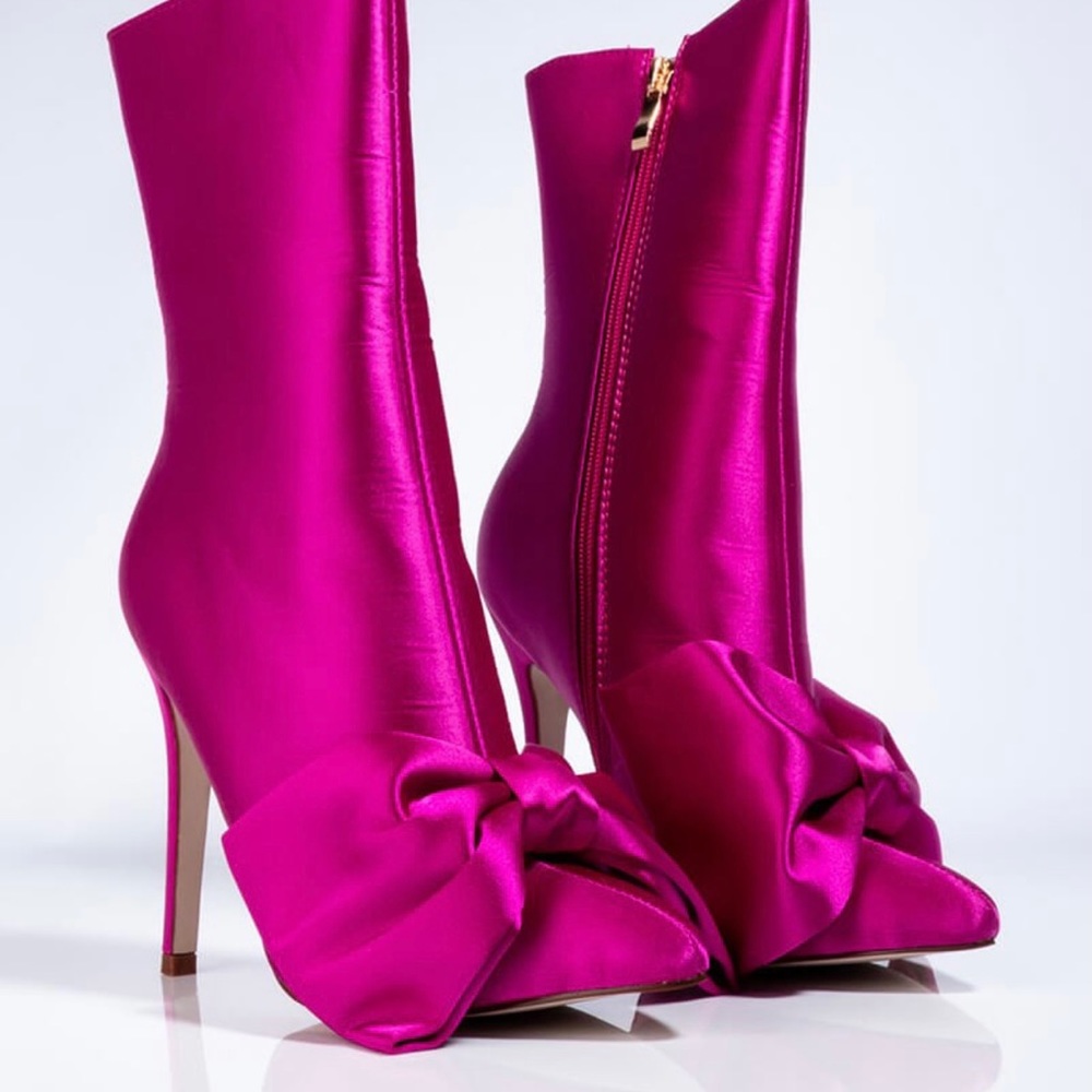 Azalea Wang Satin Fuchsia Bow Bootie